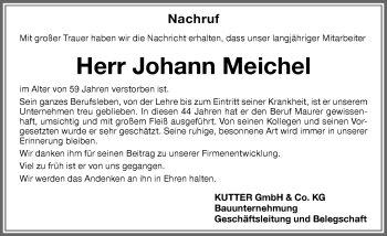 Traueranzeige von Johann Meichel von Memminger Zeitung