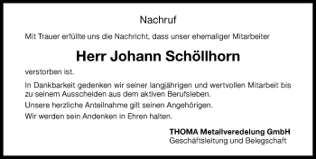 Traueranzeige von Johann Schöllhorn von Memminger Zeitung