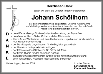 Traueranzeige von Johann Schöllhorn von Memminger Zeitung