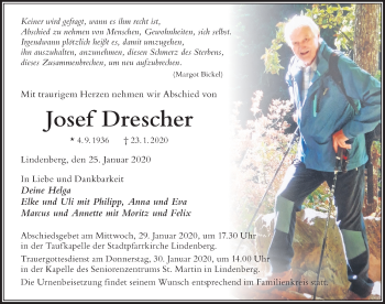 Traueranzeige von Josef Drescher von Der Westallgäuer