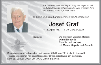 Traueranzeige von Josef Graf von Allgäuer Zeitung, Kaufbeuren/Buchloe