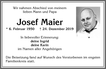 Traueranzeige von Josef Maier von Allgäuer Zeitung, Marktoberdorf