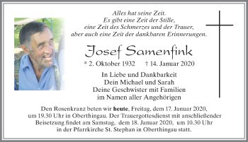 Traueranzeige von Josef Samenfink von Allgäuer Zeitung, Marktoberdorf