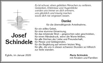 Traueranzeige von Josef Schindele von Allgäuer Zeitung
