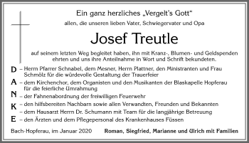 Traueranzeige von Josef Treutle von Allgäuer Zeitung, Füssen