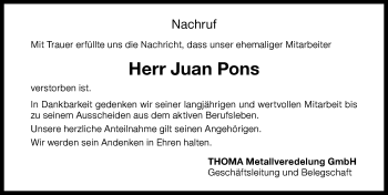 Traueranzeige von Juan Pons von Memminger Zeitung