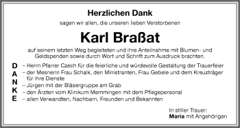 Traueranzeige von Karl Braßat von Memminger Zeitung