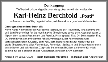 Traueranzeige von Karl-Heinz Berchtold von Allgäuer Zeitung,Kempten