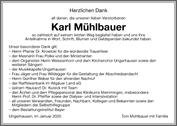 Traueranzeige von Karl Mühlbauer von Memminger Zeitung