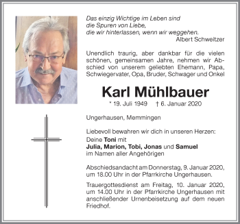 Traueranzeige von Karl Mühlbauer von Memminger Zeitung