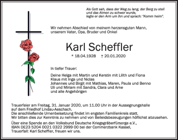 Traueranzeige von Karl Scheffler von Der Westallgäuer