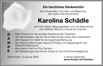 Traueranzeige von Karolina Schädle von Memminger Zeitung