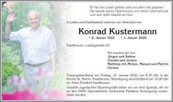 Traueranzeige von Konrad Kustermann von Allgäuer Zeitung, Kaufbeuren/Buchloe