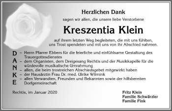 Traueranzeige von Kreszentia Klein von Allgäuer Zeitung,Kempten
