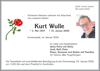 Traueranzeige von Kurt Wulle von Allgäuer Anzeigeblatt