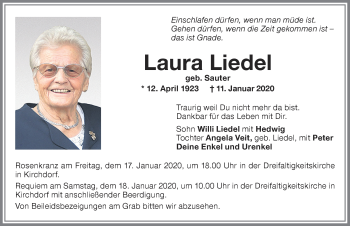 Traueranzeige von Laura Liedel von Memminger Zeitung