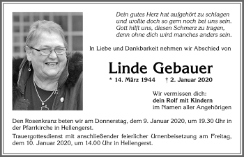 Traueranzeige von Linde Gebauer von Allgäuer Zeitung,Kempten