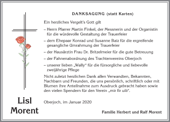 Traueranzeige von Lisl Morent von Allgäuer Anzeigeblatt