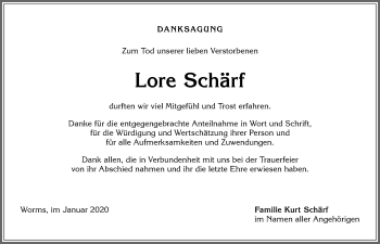 Traueranzeige von Lore Schärf von Allgäuer Anzeigeblatt