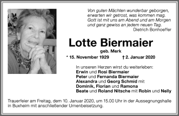 Traueranzeige von Lotte Biermaier von Memminger Zeitung