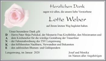 Traueranzeige von Lotte Weber von Allgäuer Zeitung, Marktoberdorf