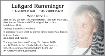 Traueranzeige von Luitgard Ramminger von Allgäuer Zeitung, Kaufbeuren/Buchloe