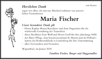 Traueranzeige von Maria Fischer von Der Westallgäuer