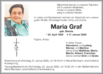 Traueranzeige von Maria Graf von Memminger Zeitung