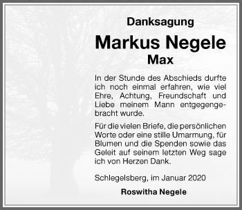 Traueranzeige von Markus Negele von Memminger Zeitung