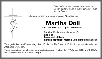 Traueranzeige von Martha Doll von Memminger Zeitung