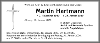 Traueranzeige von Martin Hartmann von Allgäuer Zeitung, Marktoberdorf