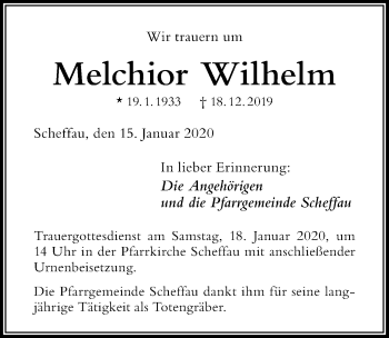 Traueranzeige von Melchior Wilhelm von Der Westallgäuer