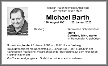 Traueranzeige von Michael Barth von Memminger Zeitung