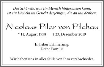 Traueranzeige von Nicolas Pilar von Pilchau von Allgäuer Zeitung, Füssen