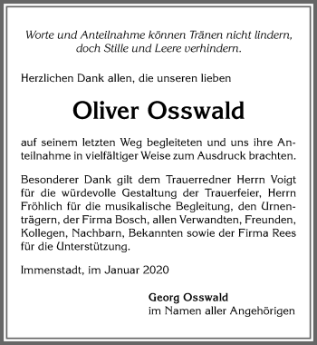 Traueranzeige von Oliver Osswald von Allgäuer Anzeigeblatt