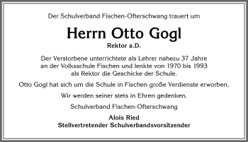 Traueranzeige von Otto Gogl von Allgäuer Anzeigeblatt