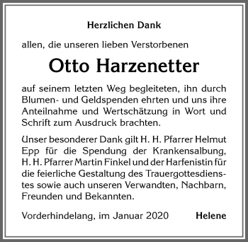 Traueranzeige von Otto Harzenetter von Allgäuer Zeitung