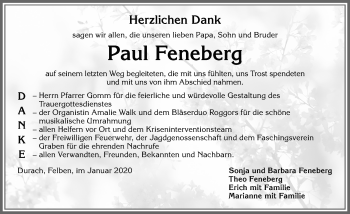 Traueranzeige von Paul Feneberg von Allgäuer Zeitung,Kempten