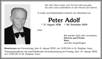 Traueranzeige von Peter Adolf von Allgäuer Zeitung, Kaufbeuren/Buchloe