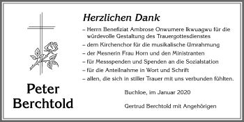 Traueranzeige von Peter Berchtold von Allgäuer Zeitung, Kaufbeuren/Buchloe