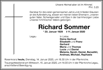 Traueranzeige von Richard Sommer von Memminger Zeitung