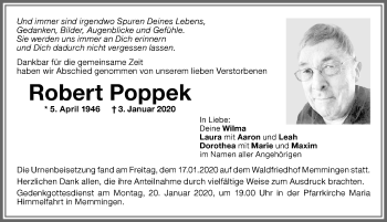 Traueranzeige von Robert Poppek von Memminger Zeitung