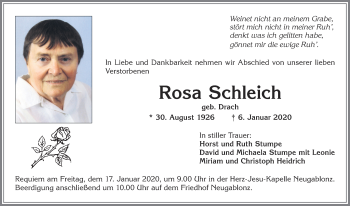 Traueranzeige von Rosa Schleich von Allgäuer Zeitung, Kaufbeuren/Buchloe