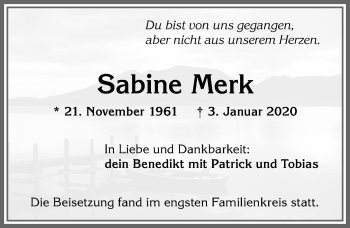 Traueranzeige von Sabine Merk von Allgäuer Anzeigeblatt