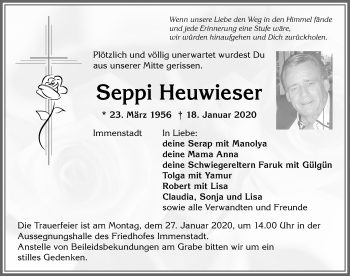Traueranzeige von Seppi Heuwieser von Allgäuer Anzeigeblatt