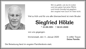Traueranzeige von Siegfried Hölzle von Allgäuer Zeitung