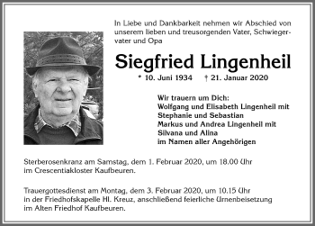 Traueranzeige von Siegfried Lingenheil von Allgäuer Zeitung, Kaufbeuren/Buchloe