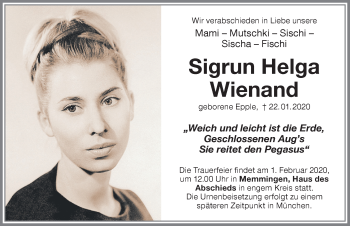 Traueranzeige von Sigrun Helga Wienand von Memminger Zeitung