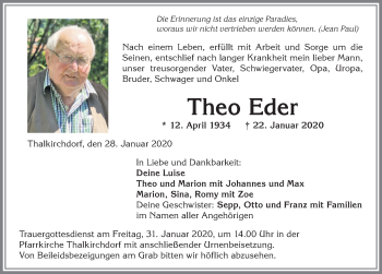 Traueranzeige von Theo Eder von Allgäuer Anzeigeblatt