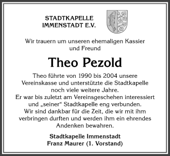 Traueranzeige von Theo Pezold von Allgäuer Anzeigeblatt